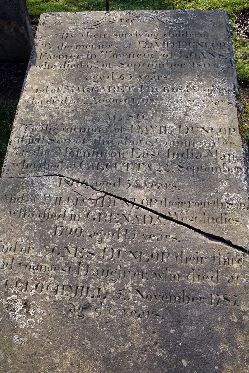 Dunlop gravestone with incscription in Troon.